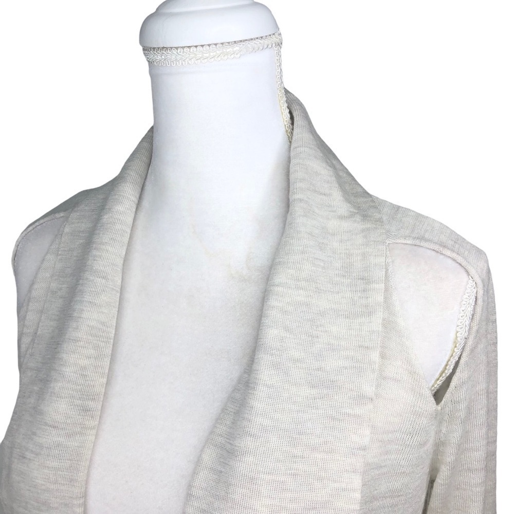 All Saints cut-out shoulder drape open cardigan sweater 4 gray cream wool